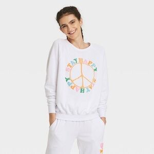 33 Revolution Women's Stay Happy Graphic Sweatshirt White - Size L